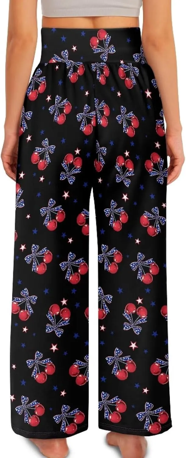 Wide Leg Pants for Women Summer 2024 Palazzo Tropical Floral Casual High Waist Trousers with Pockets S-3XL