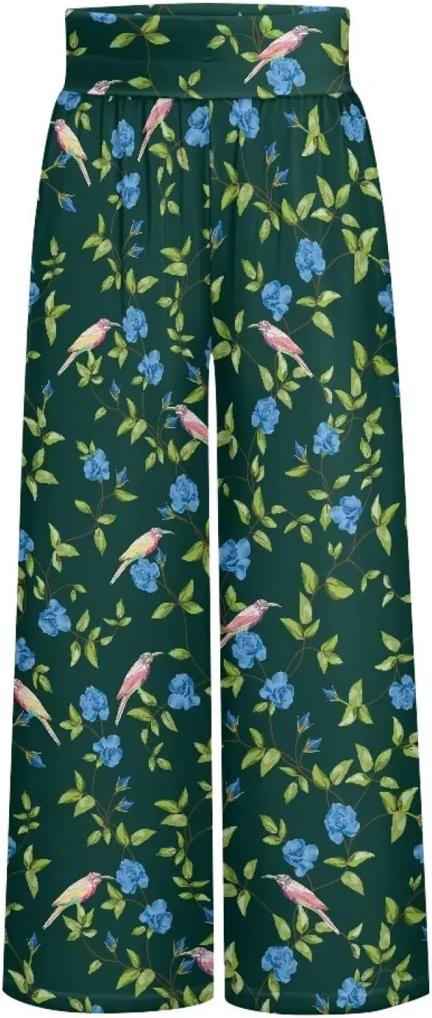 Wide Leg Pants for Women Summer 2024 Palazzo Tropical Floral Casual High Waist Trousers with Pockets S-3XL