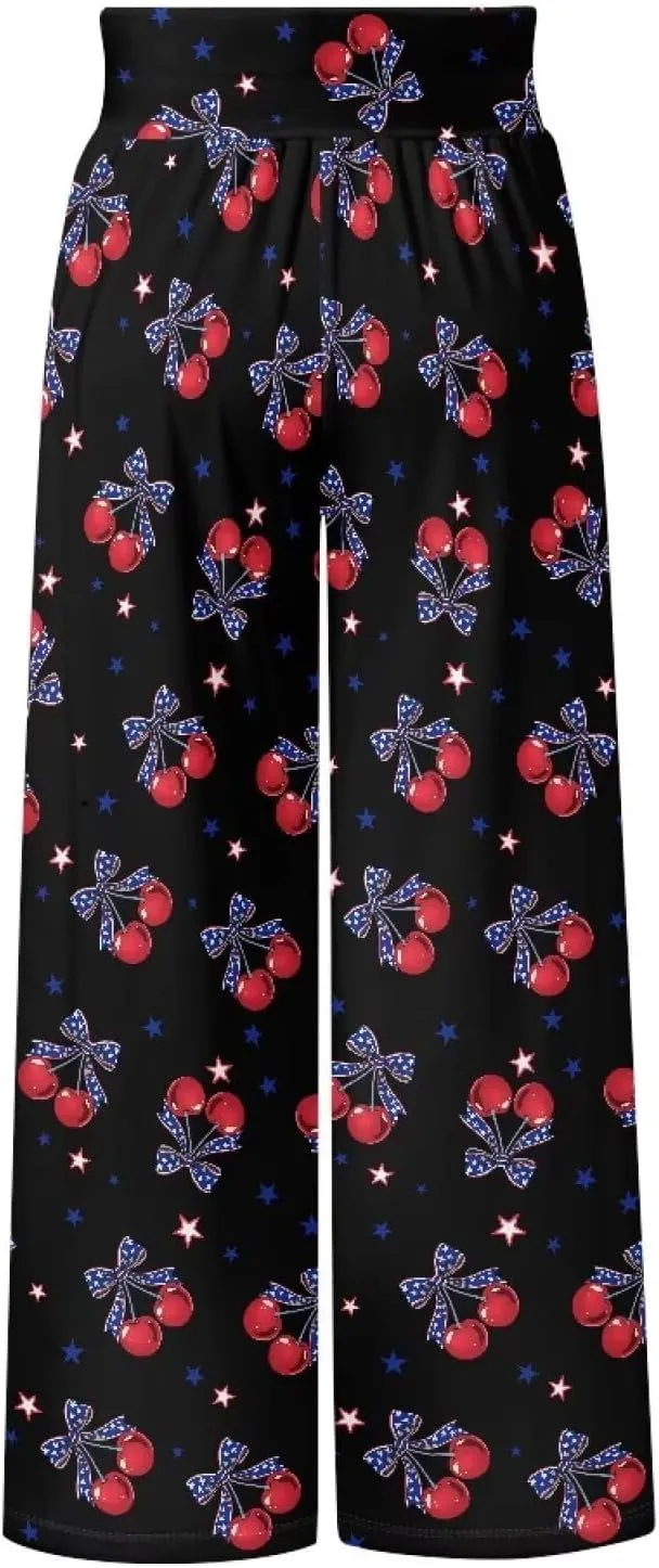 Wide Leg Pants for Women Summer 2024 Palazzo Tropical Floral Casual High Waist Trousers with Pockets S-3XL