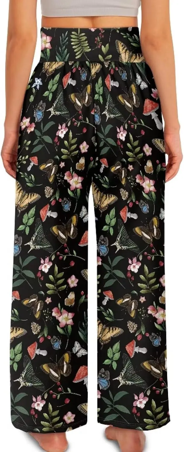 Wide Leg Pants for Women Summer 2024 Palazzo Tropical Floral Casual High Waist Trousers with Pockets S-3XL