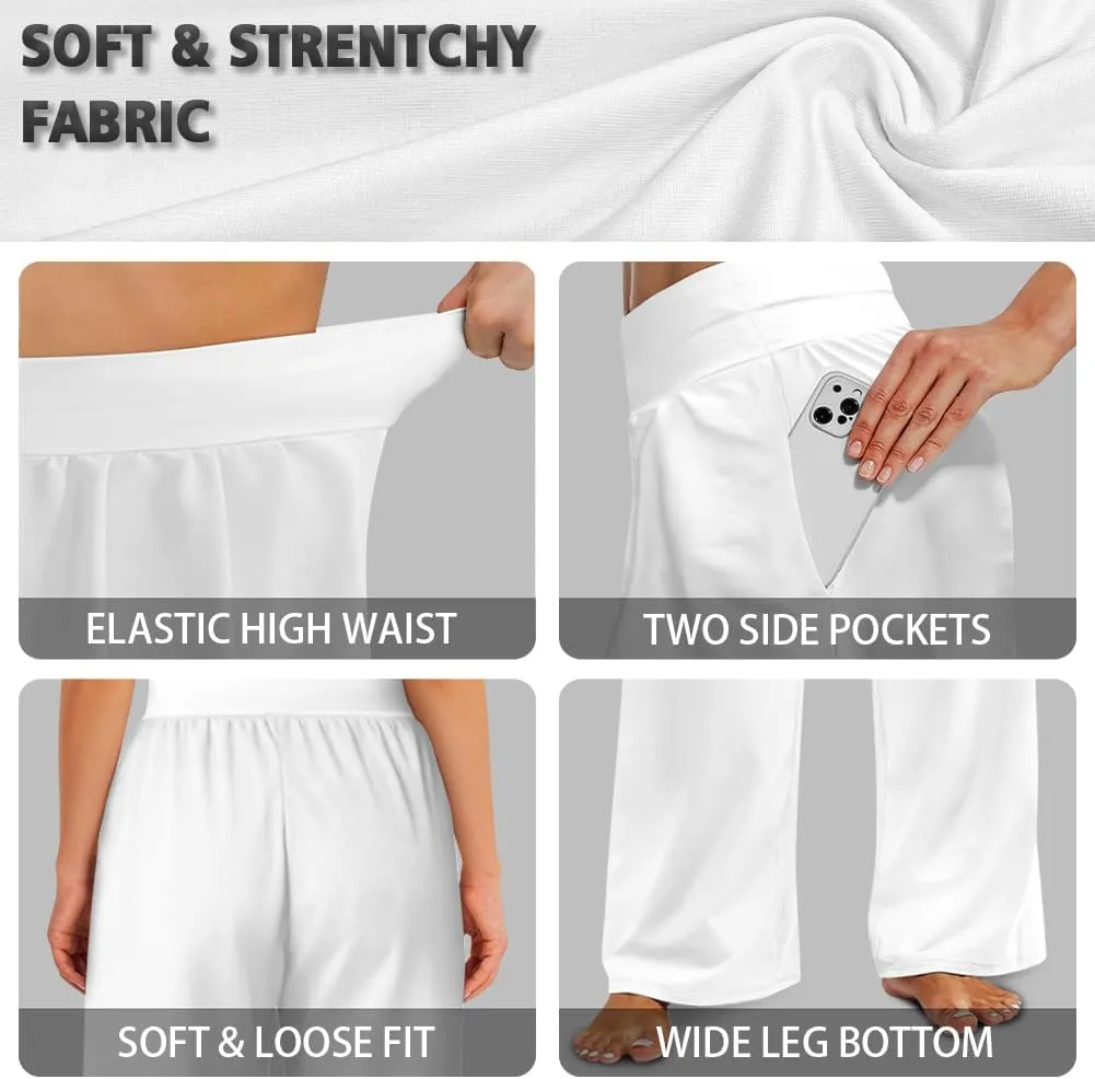 Wide Leg Pants for Women Summer 2024 Palazzo Tropical Floral Casual High Waist Trousers with Pockets S-3XL