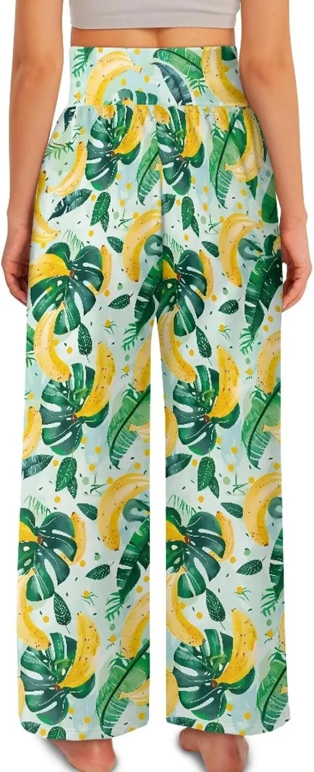 Wide Leg Pants for Women Summer 2024 Palazzo Tropical Floral Casual High Waist Trousers with Pockets S-3XL
