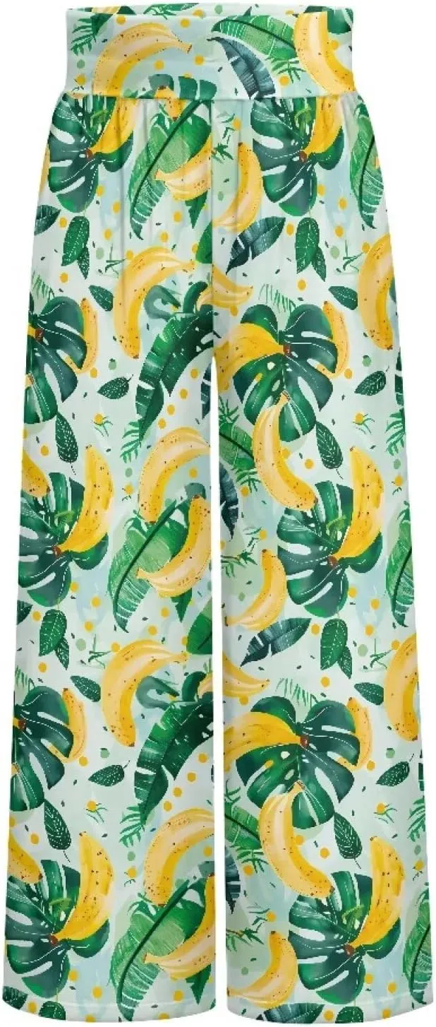 Wide Leg Pants for Women Summer 2024 Palazzo Tropical Floral Casual High Waist Trousers with Pockets S-3XL