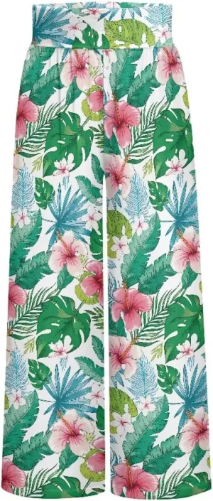 Wide Leg Pants for Women Summer 2024 Palazzo Tropical Floral Casual High Waist Trousers with Pockets S-3XL