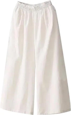Wide Leg Pants Woman Dressy Linen Pants 2024 Summer Casual High Waisted Baggy Elastic Waist Trousers Loose Flowy Pant