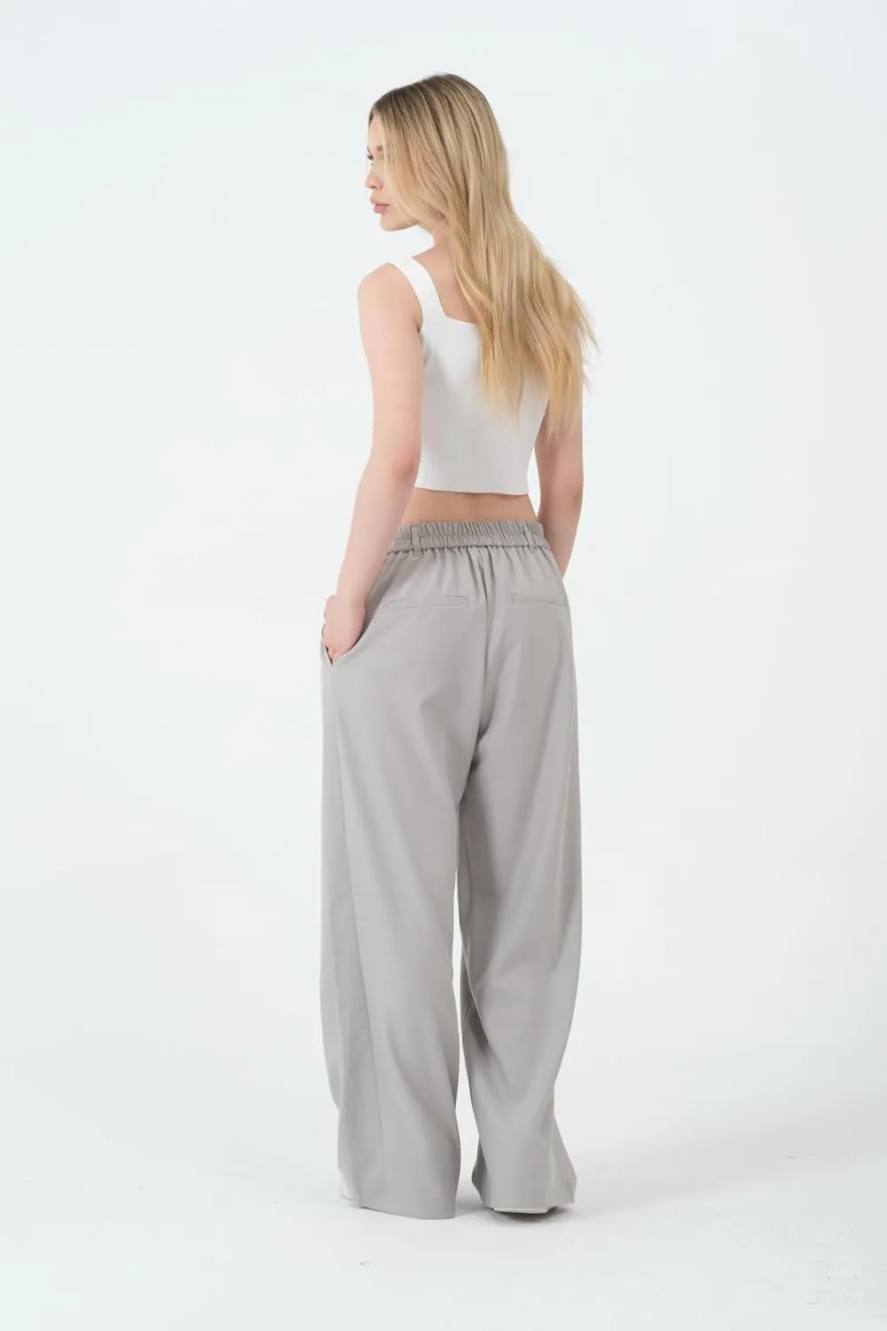 Wide Leg Work Pants Womens Elastic High Waisted Casual Office Dress Pants Trousers with Pocket Regular and Plus Size Slacks
