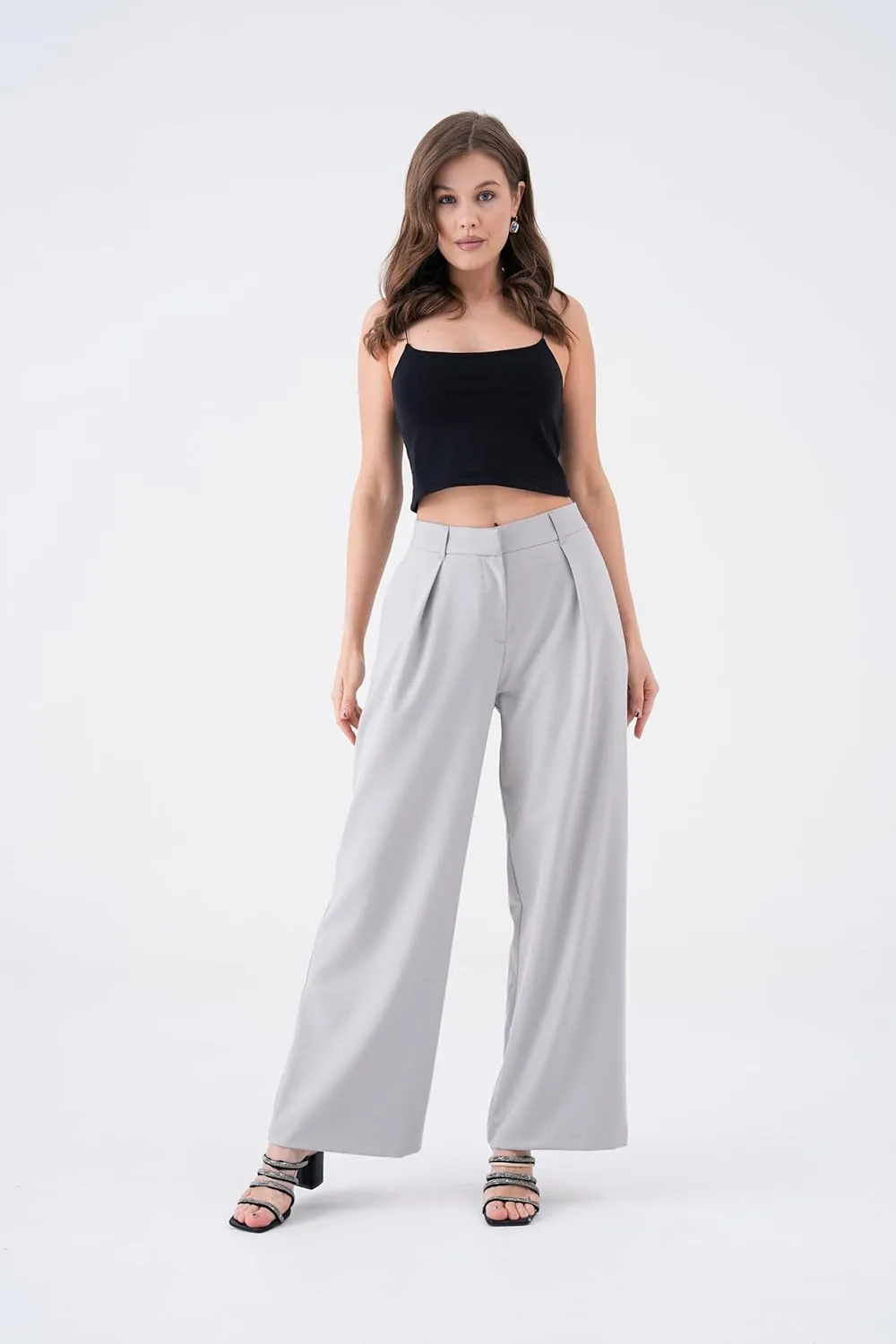 Wide Leg Work Pants Womens Elastic High Waisted Casual Office Dress Pants Trousers with Pocket Regular and Plus Size Slacks
