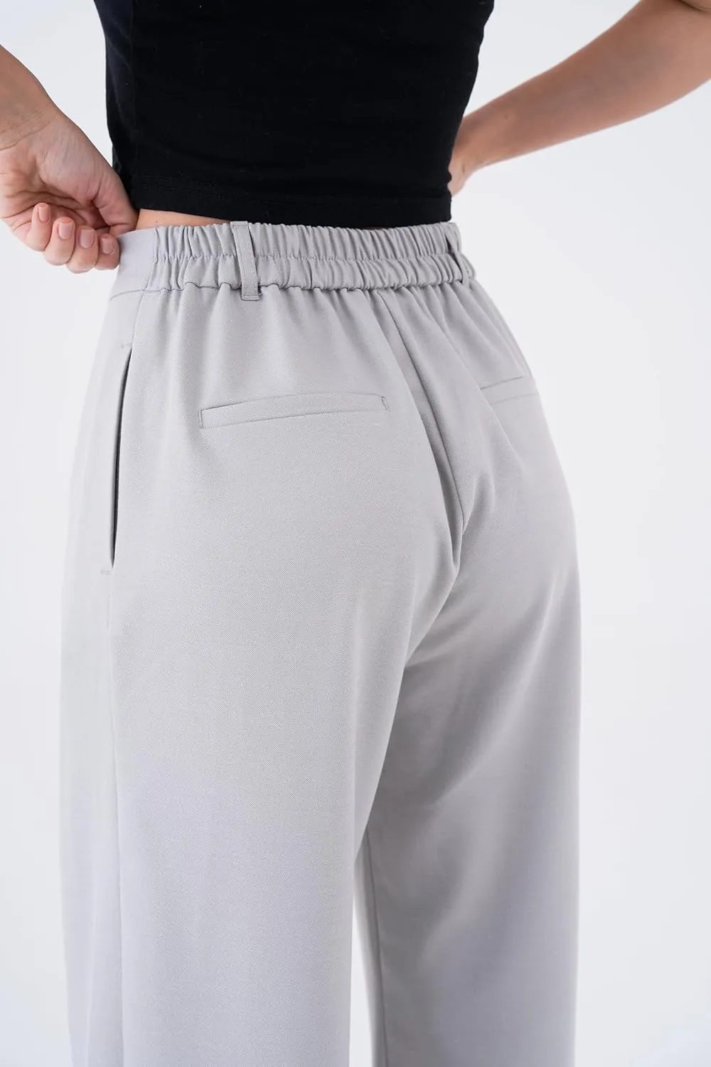 Wide Leg Work Pants Womens Elastic High Waisted Casual Office Dress Pants Trousers with Pocket Regular and Plus Size Slacks
