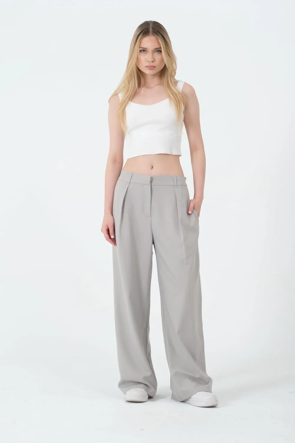 Wide Leg Work Pants Womens Elastic High Waisted Casual Office Dress Pants Trousers with Pocket Regular and Plus Size Slacks