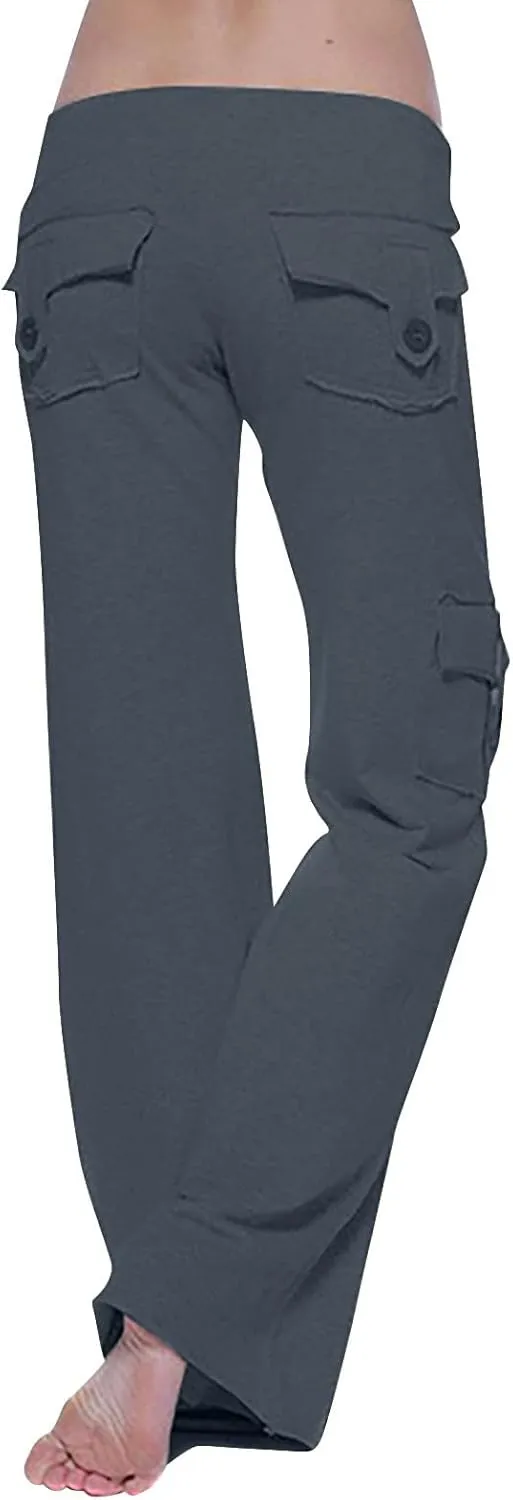 Wide Leg Yoga Pants for Women,Plus Size Cargo Trouser Pants High Waist Flare Leggings Bootcut Yoga Pants with Pockets