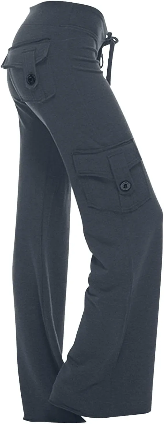 Wide Leg Yoga Pants for Women,Plus Size Cargo Trouser Pants High Waist Flare Leggings Bootcut Yoga Pants with Pockets