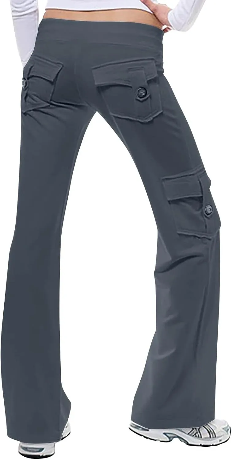 Wide Leg Yoga Pants for Women,Plus Size Cargo Trouser Pants High Waist Flare Leggings Bootcut Yoga Pants with Pockets