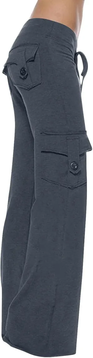 Wide Leg Yoga Pants for Women,Plus Size Cargo Trouser Pants High Waist Flare Leggings Bootcut Yoga Pants with Pockets