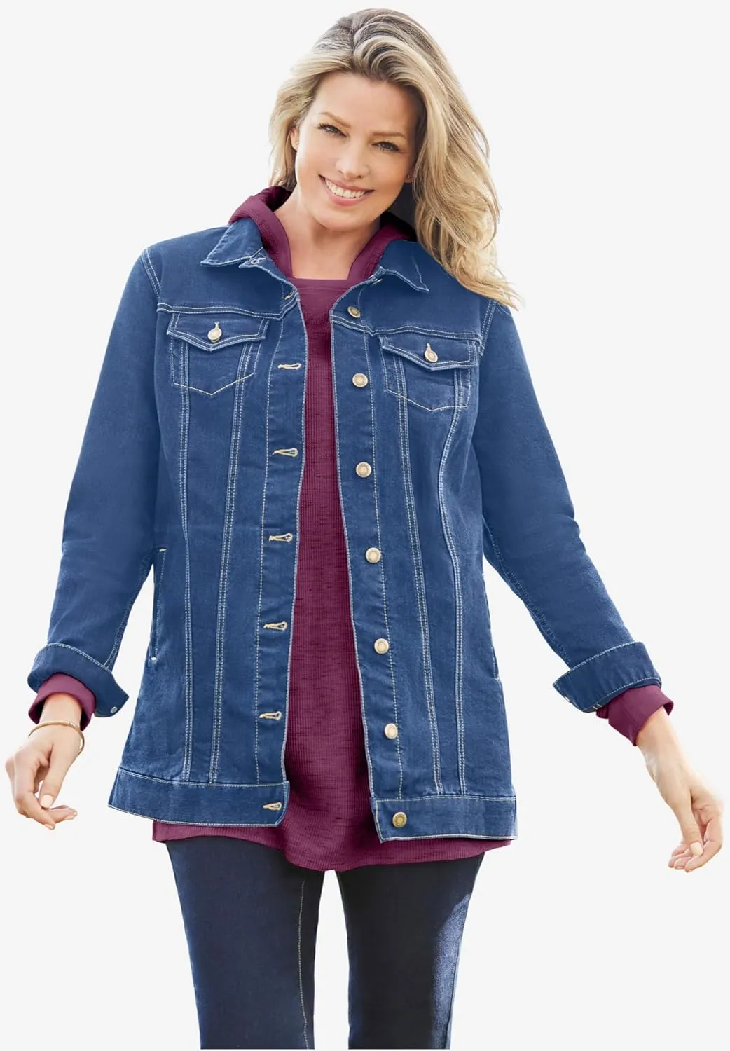 Woman Within Plus Size Waffle-Thermal Hoodie