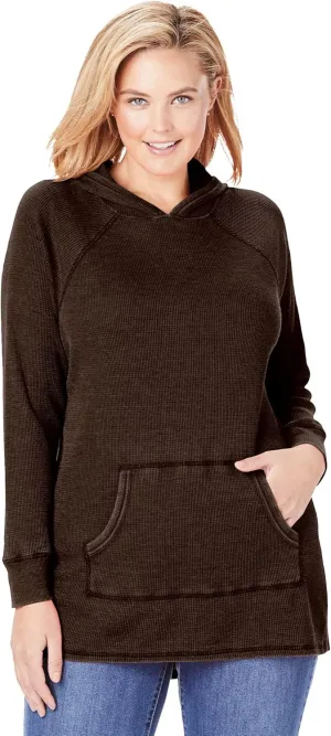 Woman Within Plus Size Waffle-Thermal Hoodie