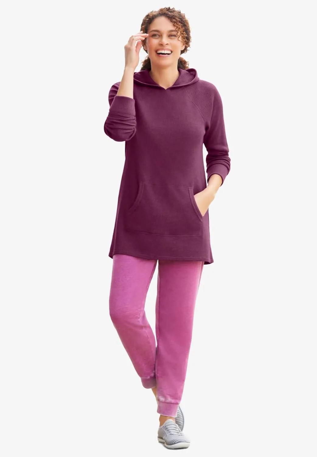 Woman Within Plus Size Waffle-Thermal Hoodie