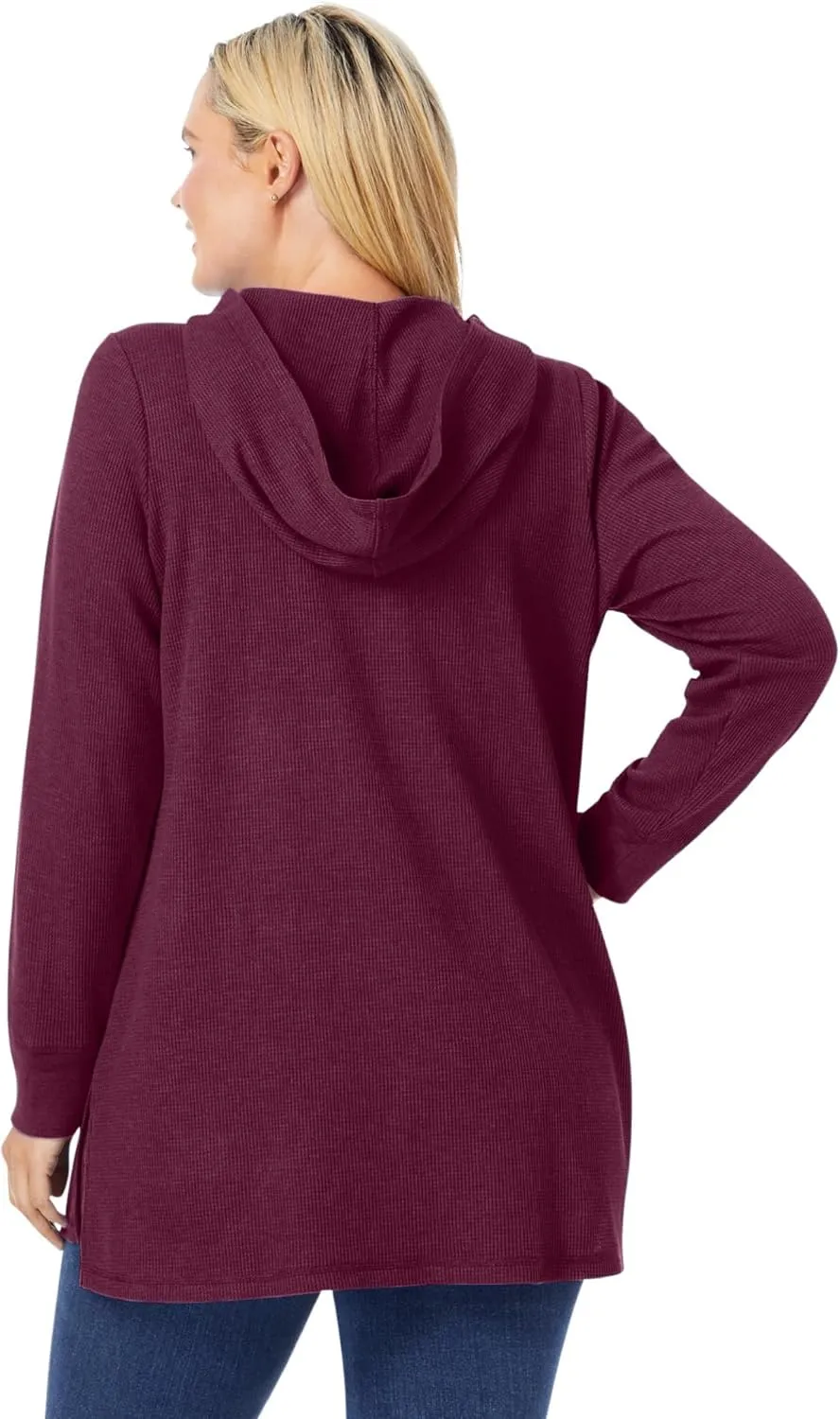 Woman Within Plus Size Waffle-Thermal Hoodie