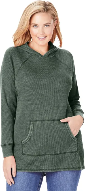 Woman Within Plus Size Waffle-Thermal Hoodie