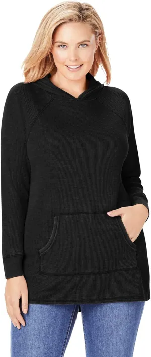 Woman Within Plus Size Waffle-Thermal Hoodie