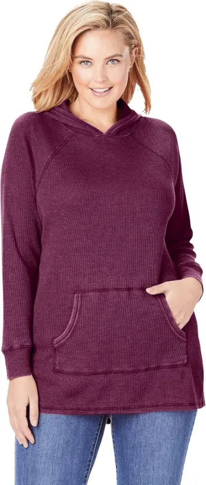 Woman Within Plus Size Waffle-Thermal Hoodie