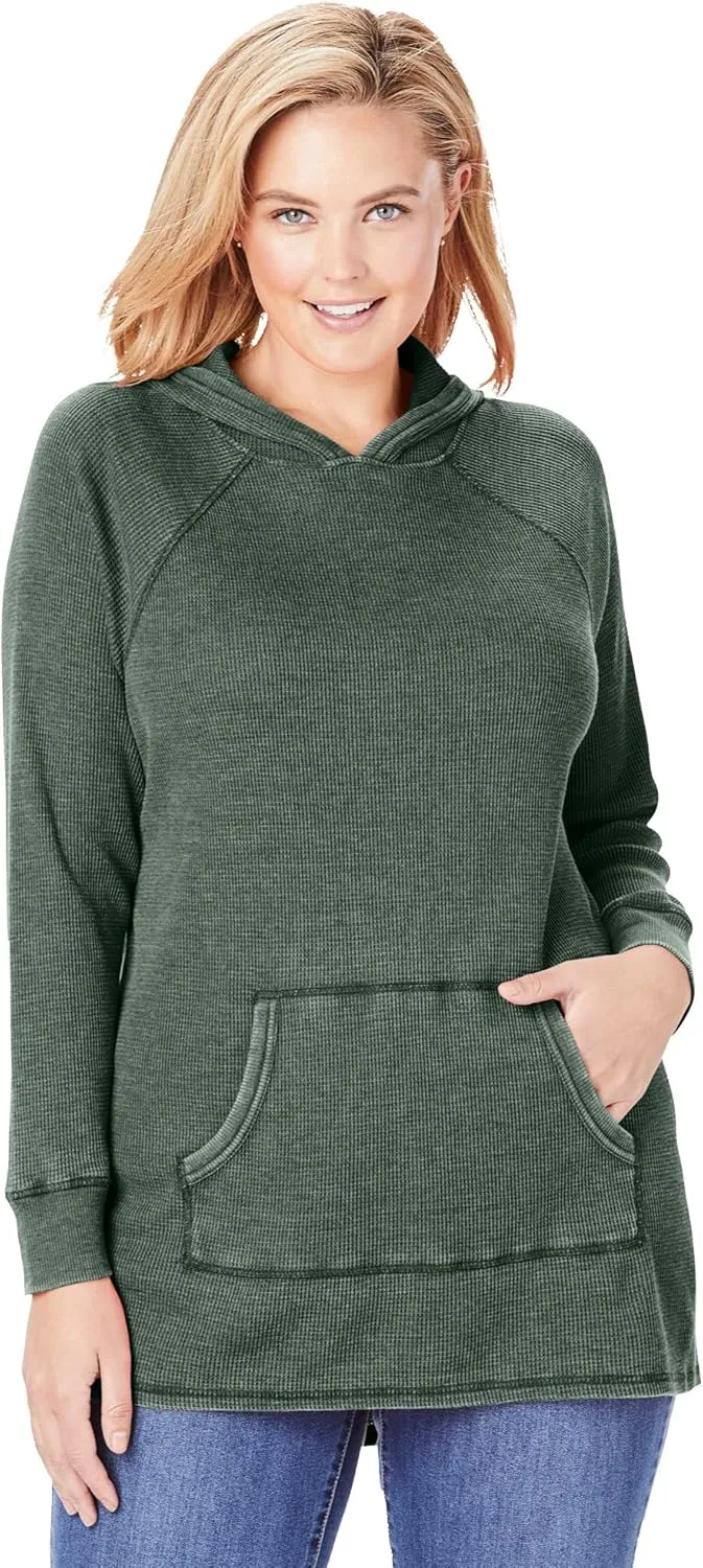 Woman Within Plus Size Waffle-Thermal Hoodie