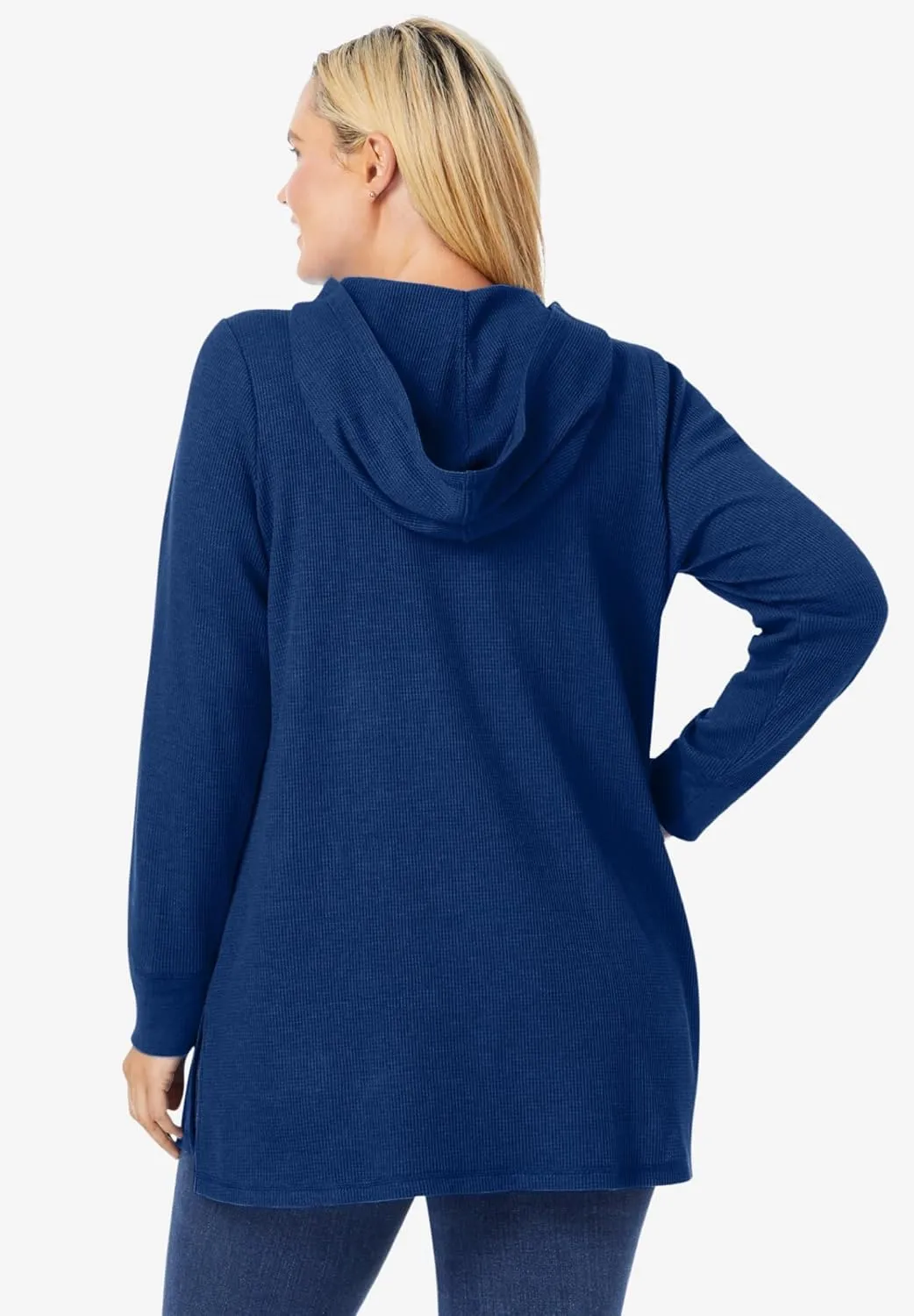 Woman Within Plus Size Waffle-Thermal Hoodie