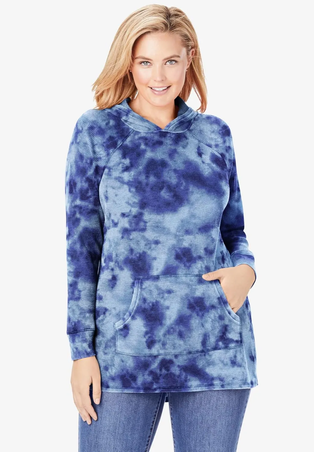 Woman Within Plus Size Waffle-Thermal Hoodie