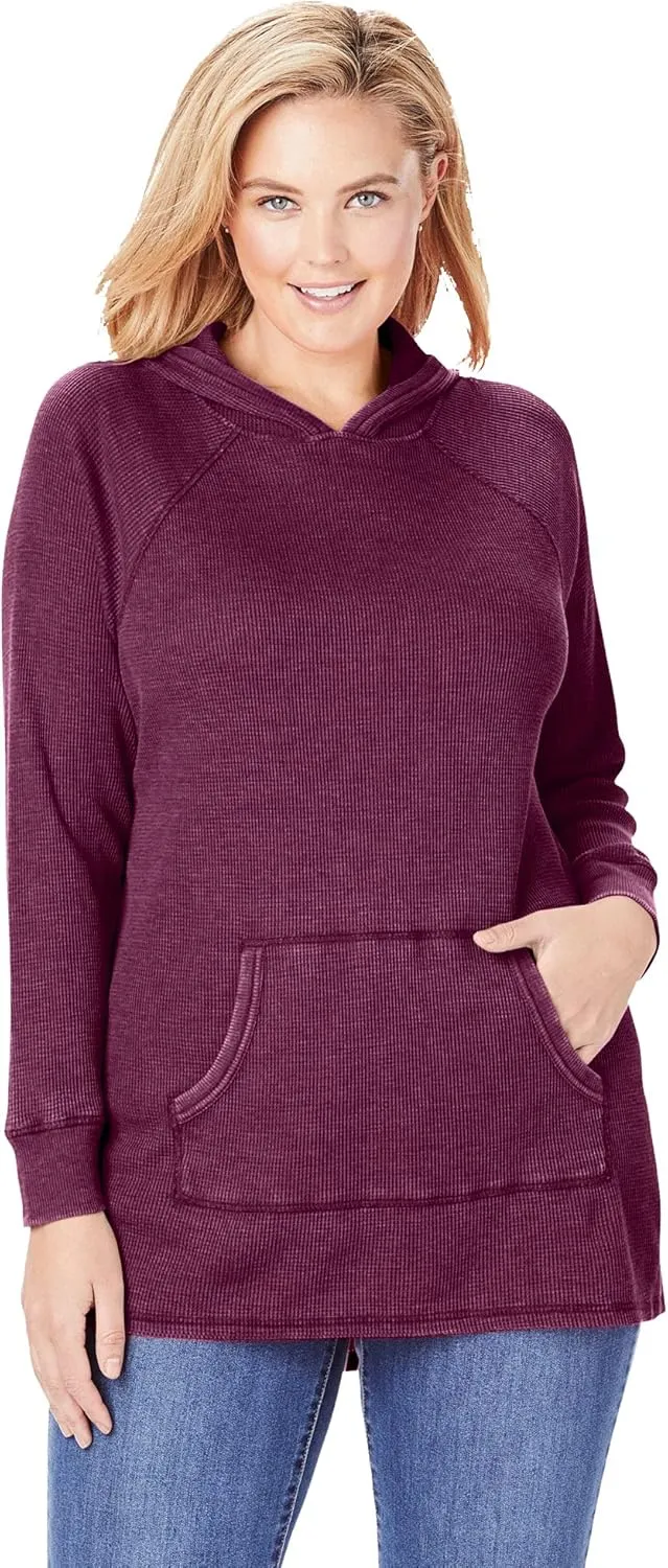 Woman Within Plus Size Waffle-Thermal Hoodie
