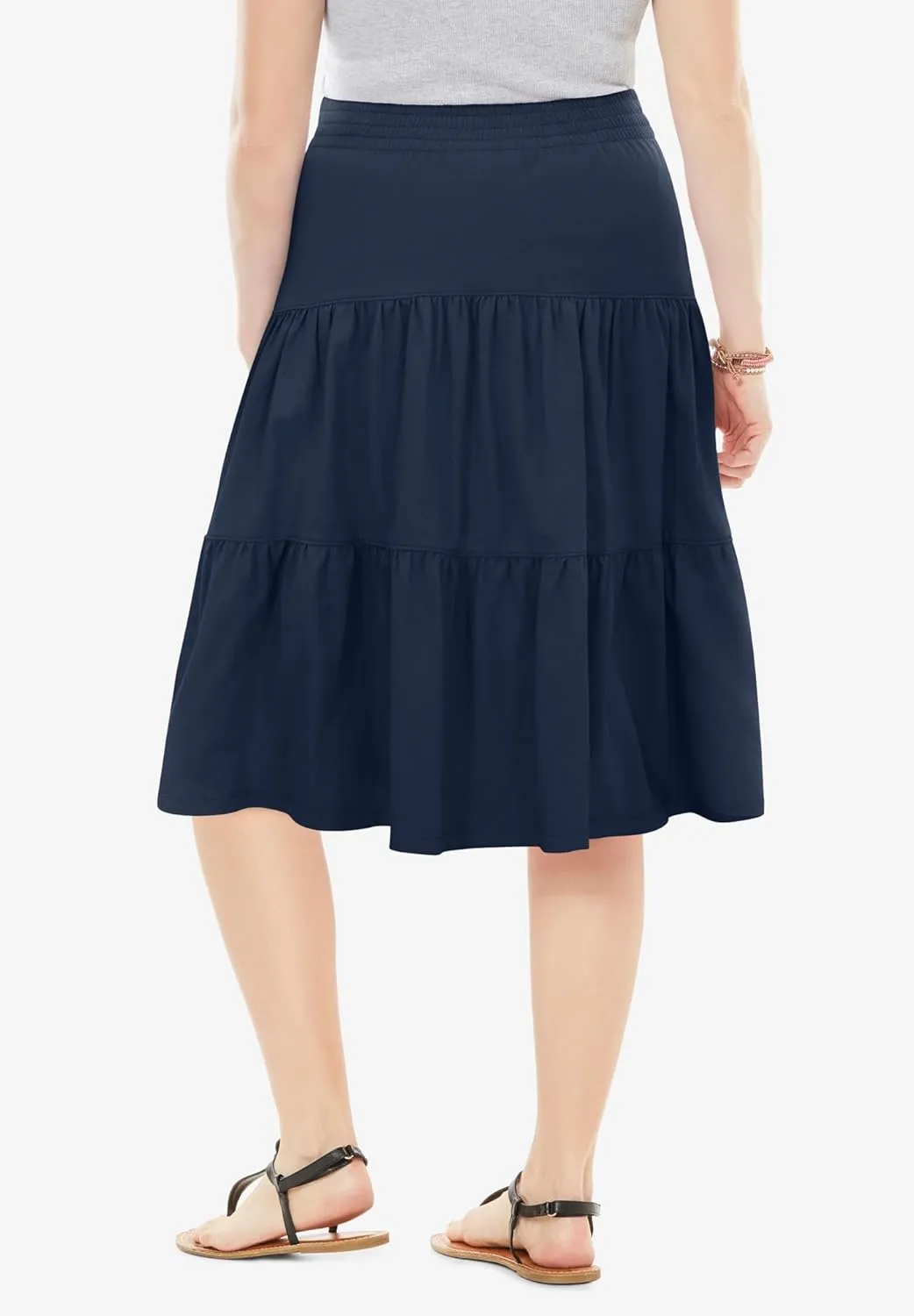 Woman Within Women's Plus Size Elastic-Waist Knit Tiered Skirt
