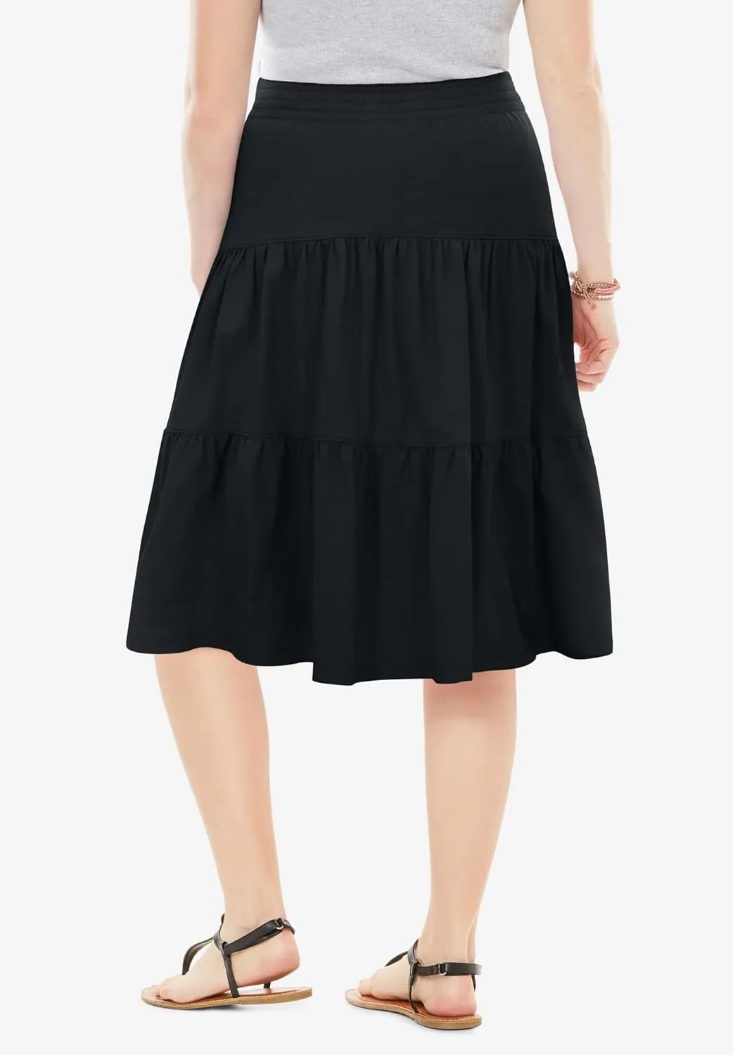 Woman Within Women's Plus Size Elastic-Waist Knit Tiered Skirt