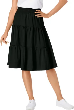 Woman Within Women's Plus Size Elastic-Waist Knit Tiered Skirt