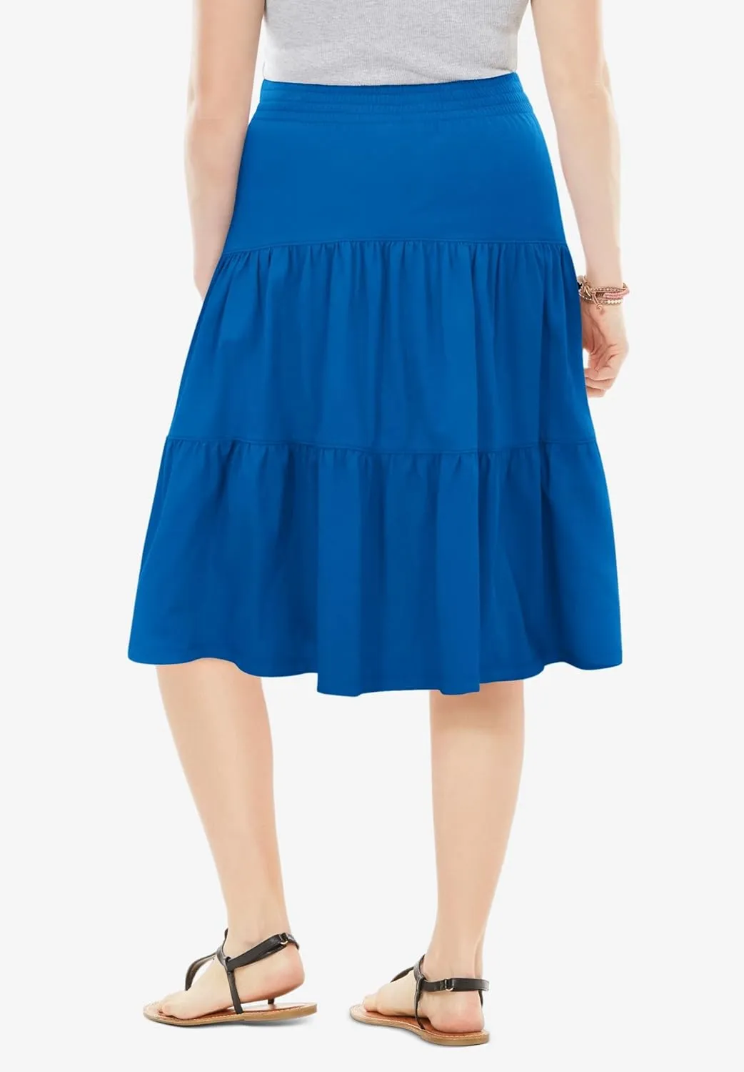 Woman Within Women's Plus Size Elastic-Waist Knit Tiered Skirt