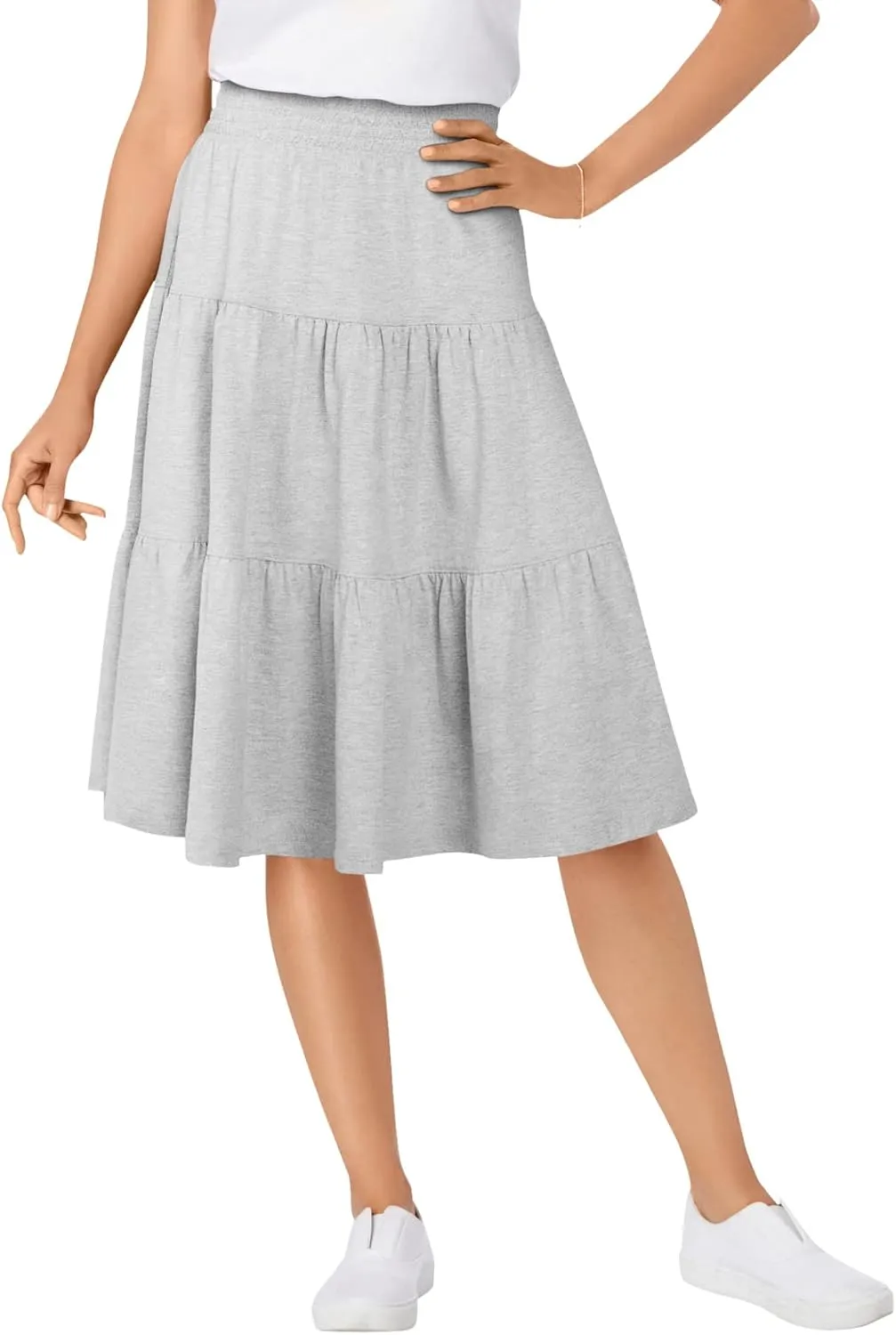 Woman Within Women's Plus Size Elastic-Waist Knit Tiered Skirt