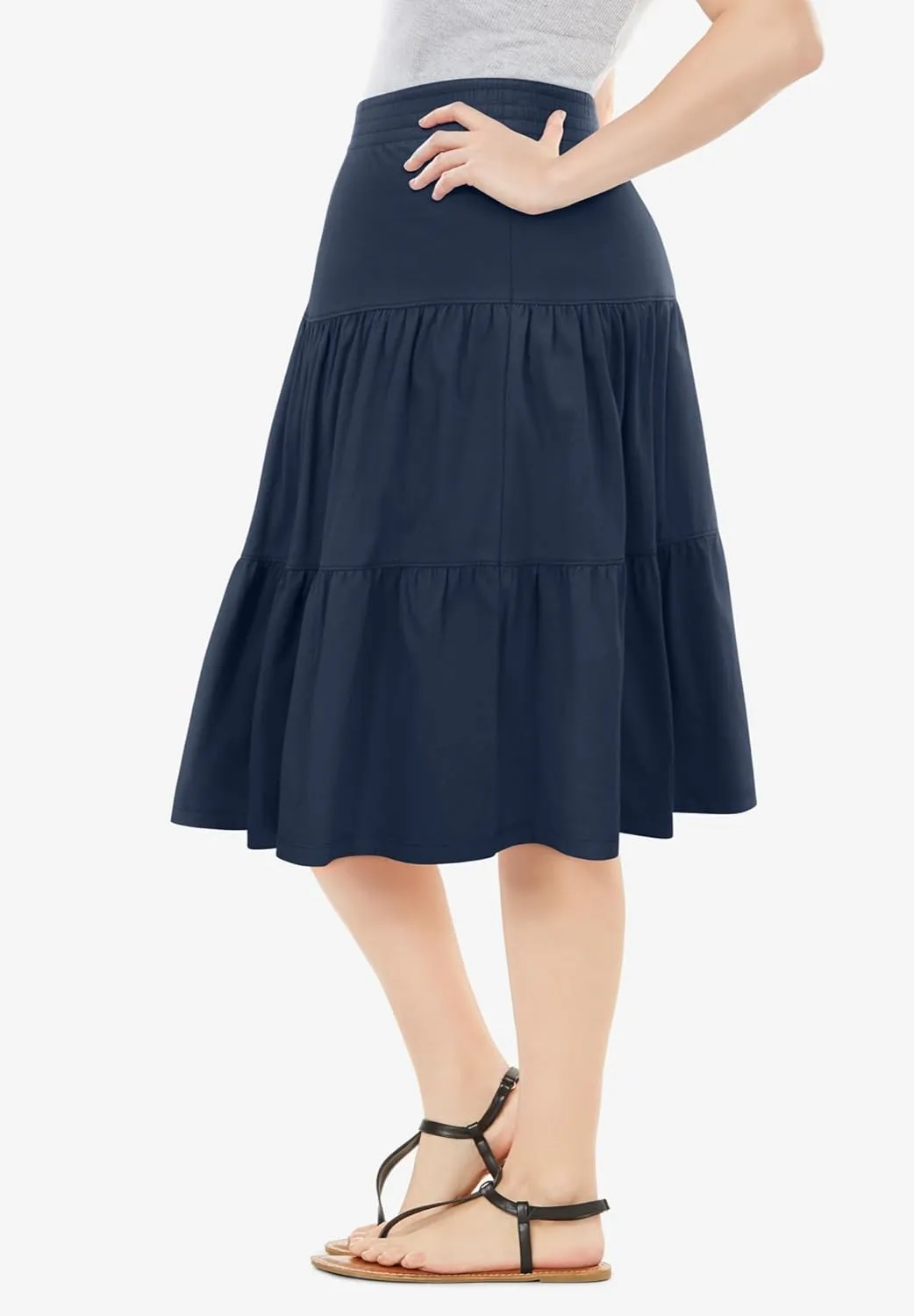 Woman Within Women's Plus Size Elastic-Waist Knit Tiered Skirt