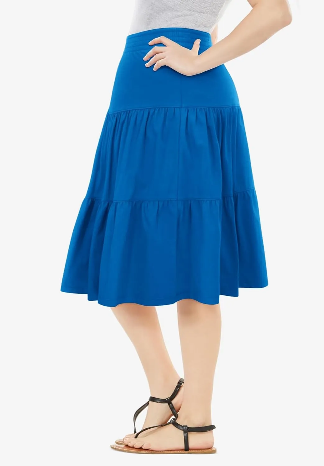 Woman Within Women's Plus Size Elastic-Waist Knit Tiered Skirt