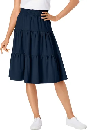 Woman Within Women's Plus Size Elastic-Waist Knit Tiered Skirt