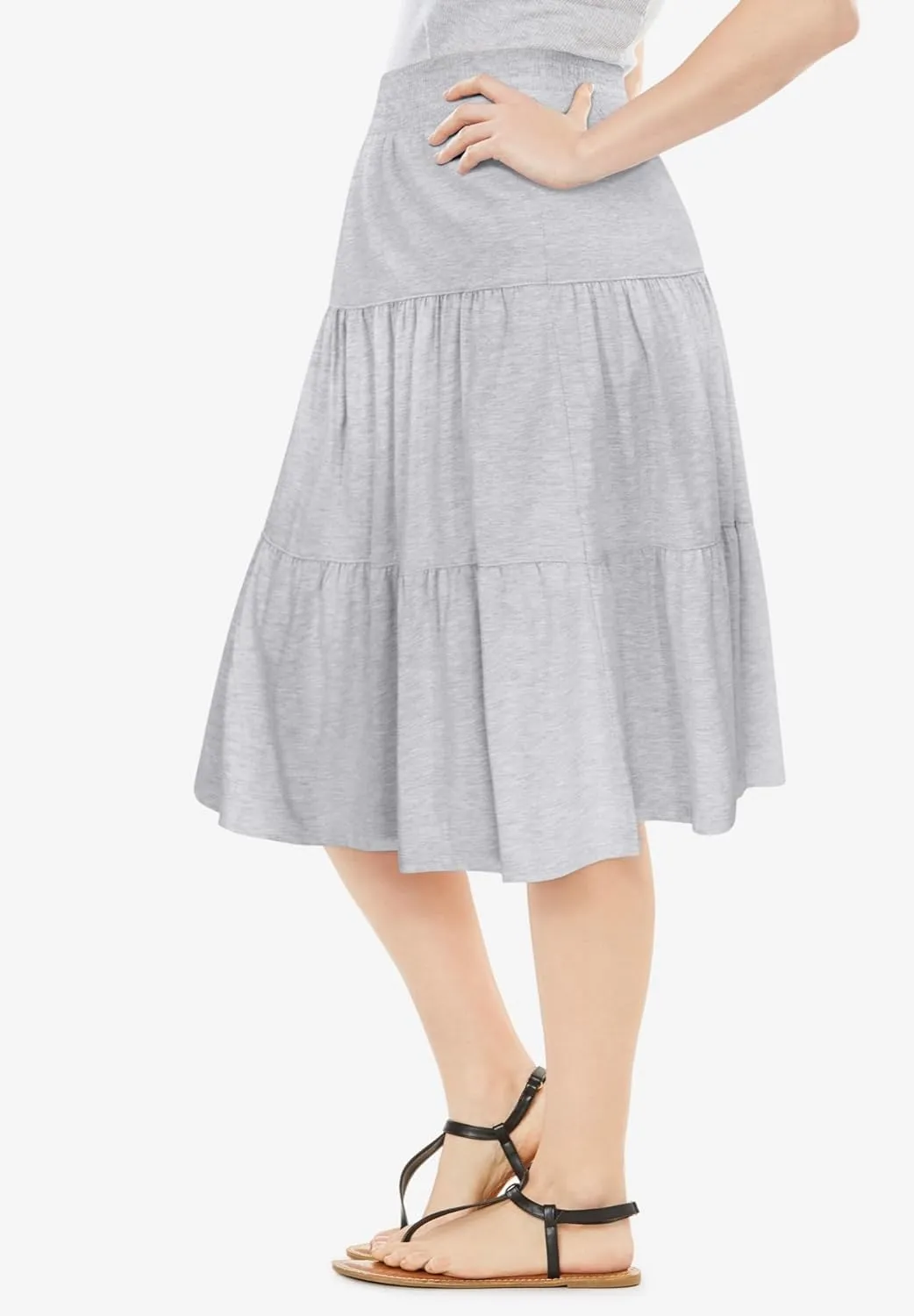 Woman Within Women's Plus Size Elastic-Waist Knit Tiered Skirt