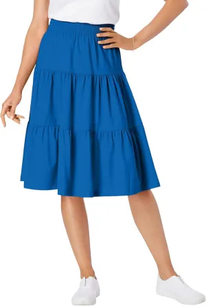Woman Within Women's Plus Size Elastic-Waist Knit Tiered Skirt