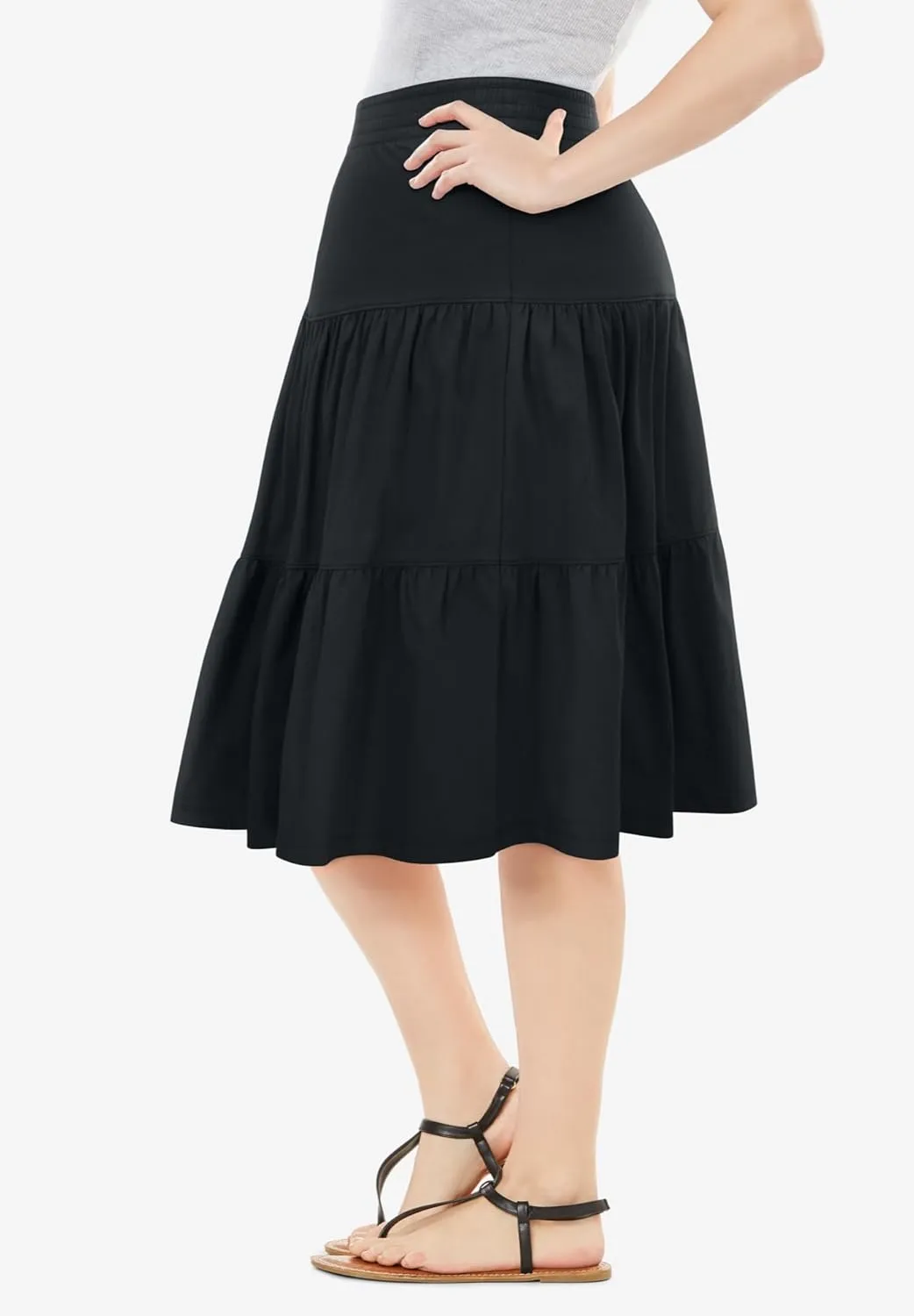 Woman Within Women's Plus Size Elastic-Waist Knit Tiered Skirt