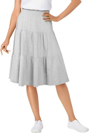 Woman Within Women's Plus Size Elastic-Waist Knit Tiered Skirt