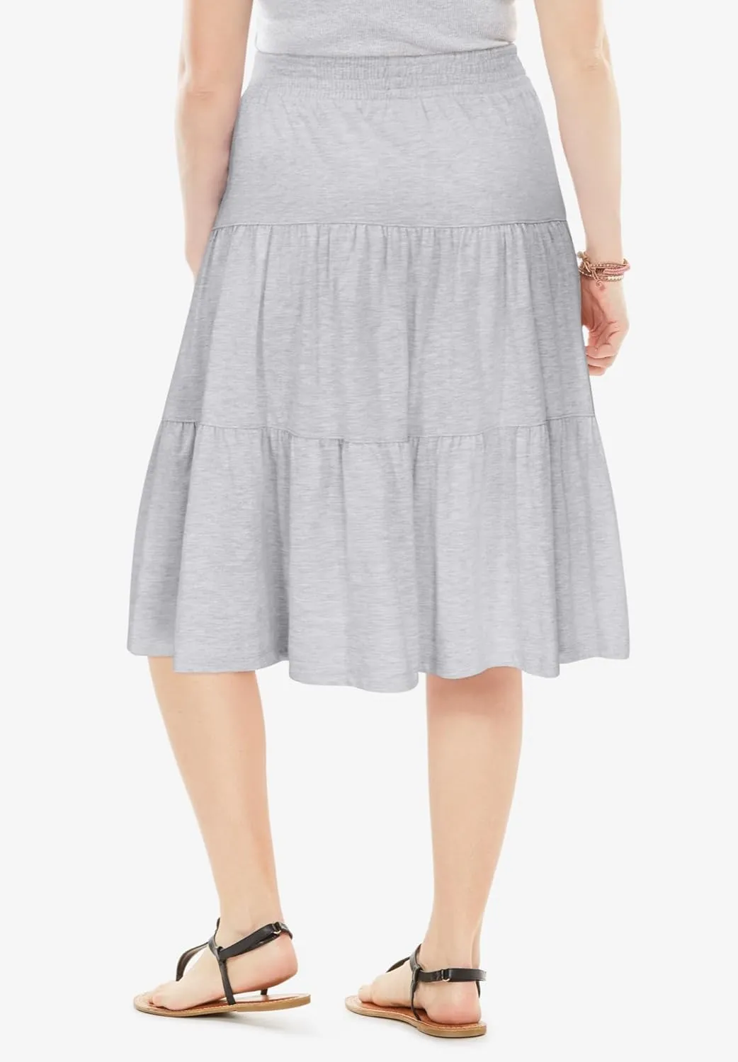 Woman Within Women's Plus Size Elastic-Waist Knit Tiered Skirt