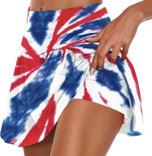 Women American Flag Skorts Yoga Patriotic Striped Active Skirts Beach Vacation Independence Day Golf Tennis Shorts