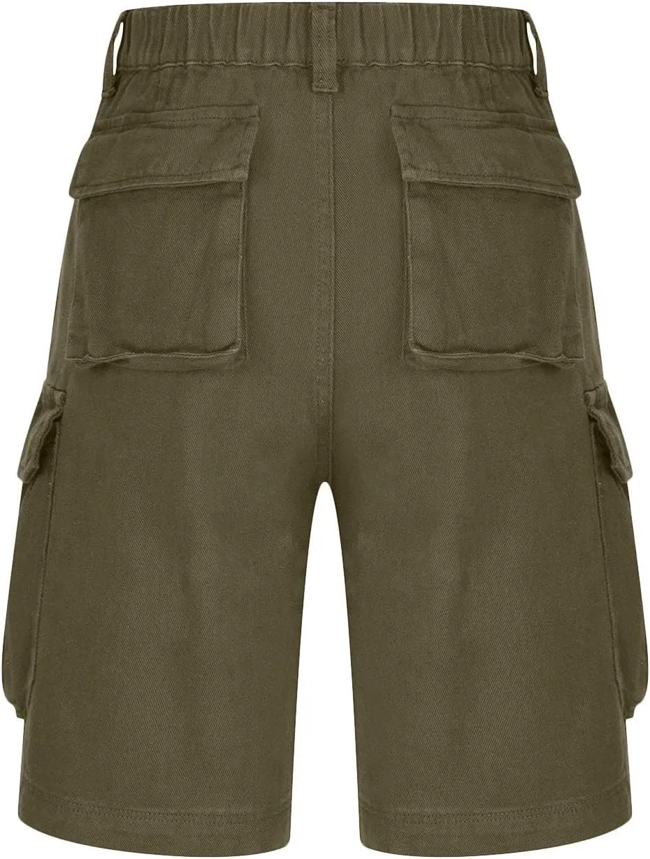 Women Cargo Jean Bermuda Shorts Knee Length Multi-Pockets Pull On Denim Short High Waisted Stretchy Hiking Golf Jorts