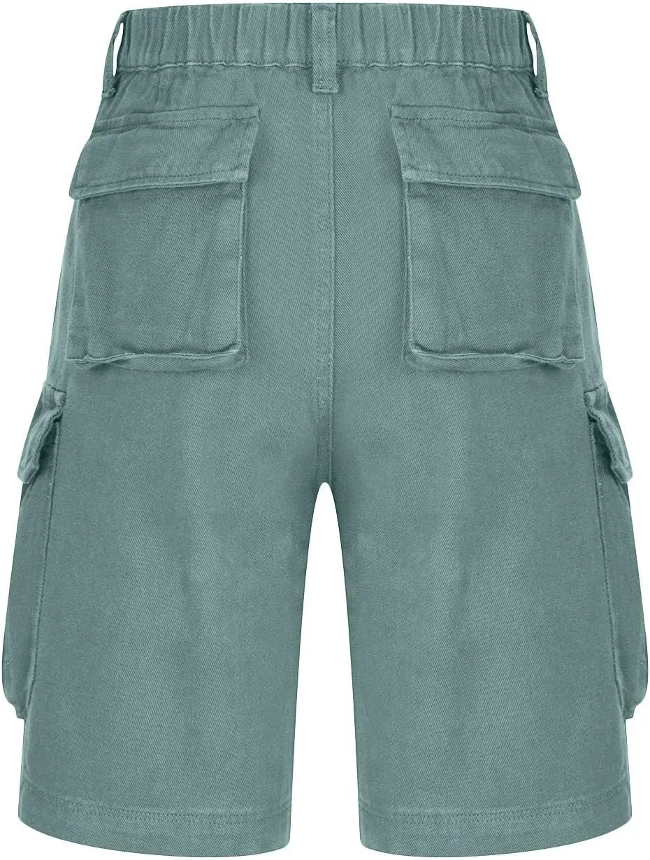 Women Cargo Jean Bermuda Shorts Knee Length Multi-Pockets Pull On Denim Short High Waisted Stretchy Hiking Golf Jorts