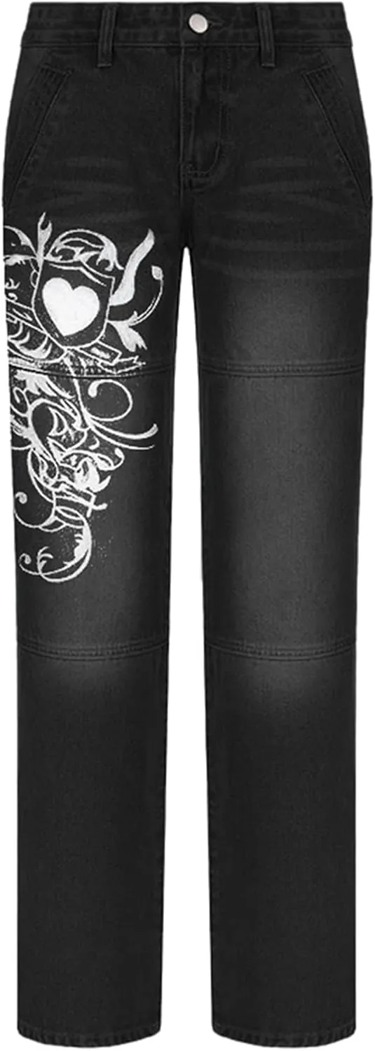 Women Fashion Denim Pants High Waist Straight Leg Baggy E-Girls Boyfriend Jeans Trousers Streetwear