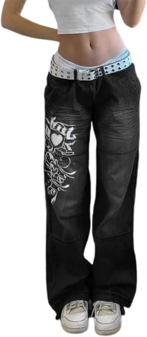 Women Fashion Denim Pants High Waist Straight Leg Baggy E-Girls Boyfriend Jeans Trousers Streetwear