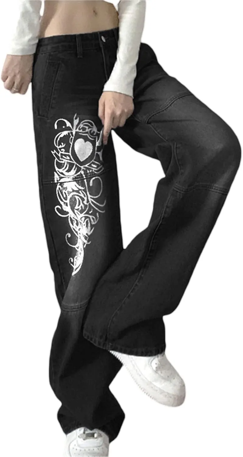 Women Fashion Denim Pants High Waist Straight Leg Baggy E-Girls Boyfriend Jeans Trousers Streetwear
