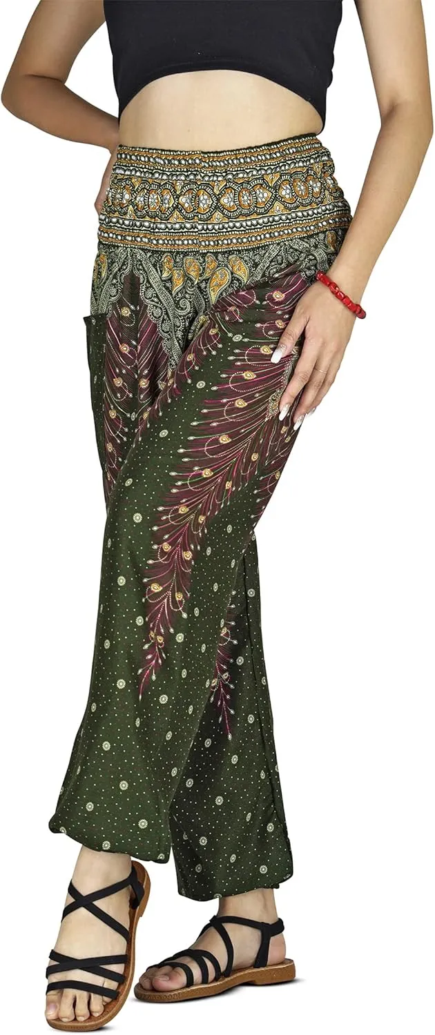 Women Harem Pant Boho Genie Aladdin Smocked Waist Yoga Trousers
