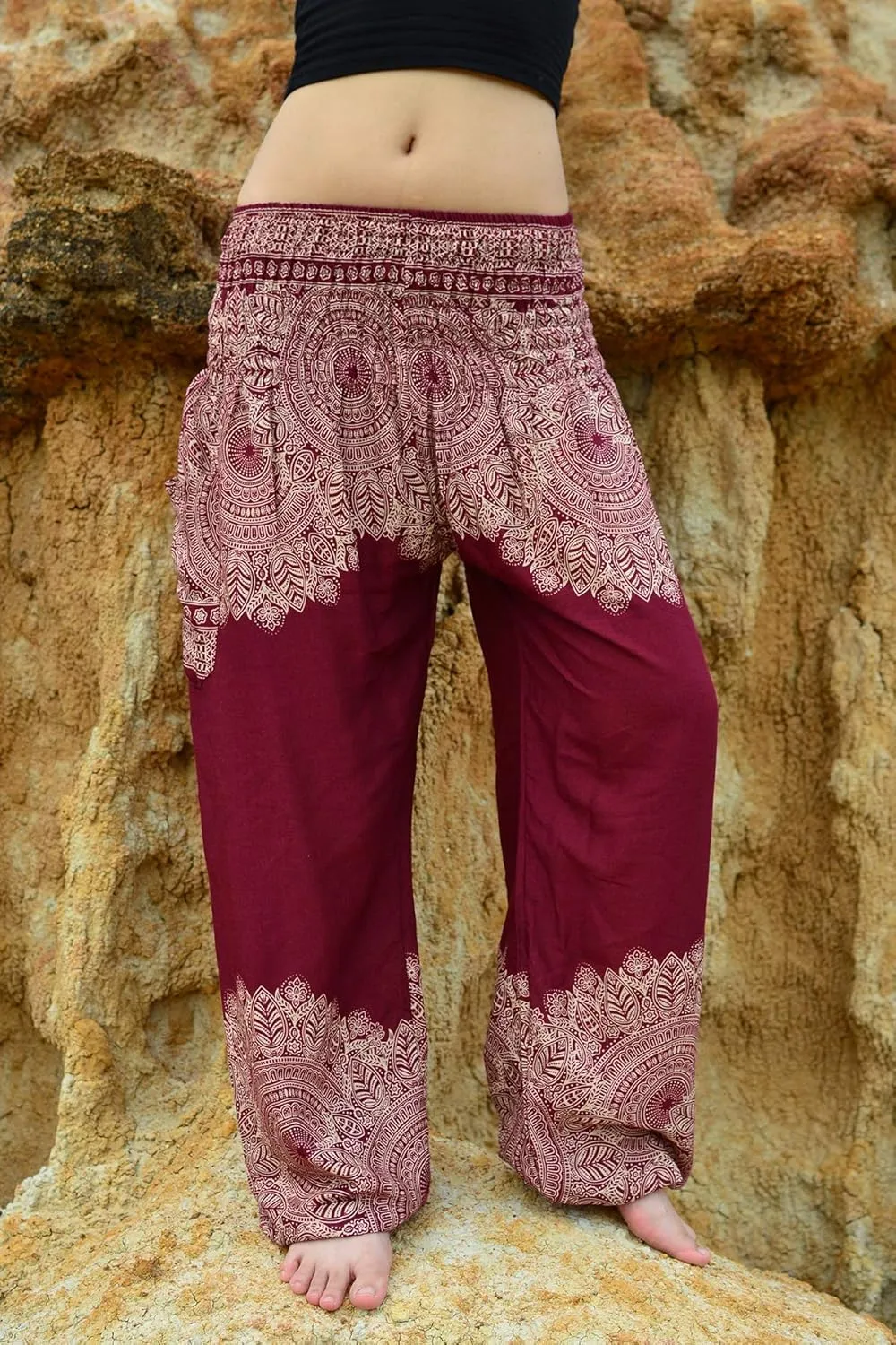 Women Harem Pant Boho Genie Aladdin Smocked Waist Yoga Trousers