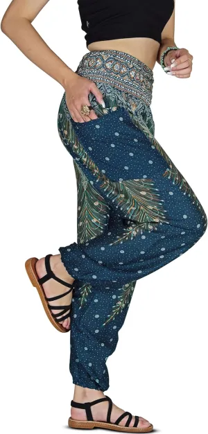 Women Harem Pant Boho Genie Aladdin Smocked Waist Yoga Trousers
